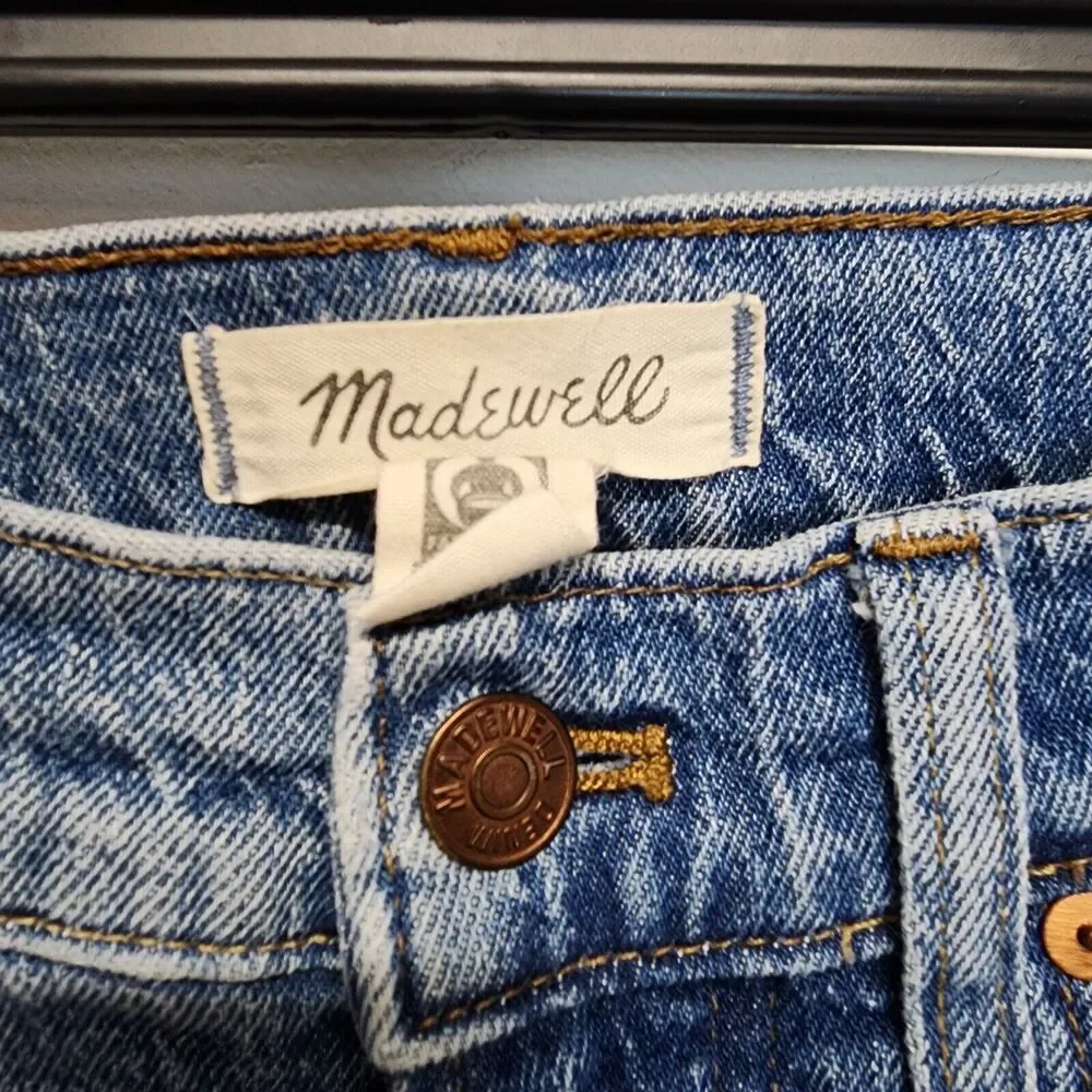 Madewell Womens Perfect Fit Vintage Crop Jeans 26x24 Blue Raw Hem Whiskering